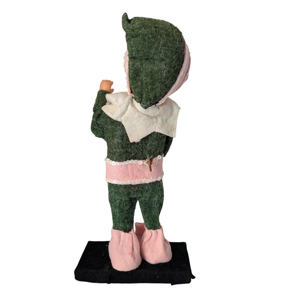 Vintage Musical Windup Pixie Christmas Elf Head Moving Green Pink on Stand Japan - Picture 5 of 11